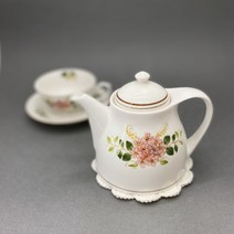 그리다공방 수국 핸드 페인팅 도자기 티포트 찻주전자 650ml