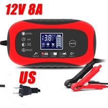 12V 배터리 자동차 충전기 지능형 고속 충전 펄스 수리 유형 완전 자동 정지 듀얼 모드 오토바이 트럭용 납산 8A, 12V8A Red US Plug