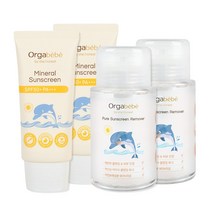 오가베베 무기자차 아기 선크림 SPF 50 + 리무버 클렌징 세트 유아선크림 자외선차단제 아기썬크림 클렌징토너, 선크림2개+리무버2개