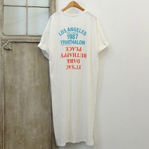 홈타운 레터링 루즈핏 반팔 롱원피스 홈웨어