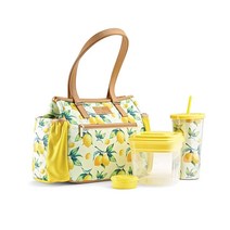Fit & Fresh Copley 성인용 단열 런치 백 사이드 파우치 및 운반 손잡이 완벽한 런치 키트 매칭 텀블러 및 샐러드 키트 레몬 포함, Lemons