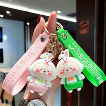 귀여운 토끼 캐릭터 가방 자동차 키홀더 에어팟키링 스트랩 열쇠고리, 오렌지