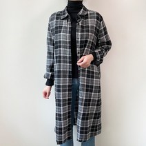 체크 레이어드 가을 루즈핏 레이어드 롱 셔츠 원피스