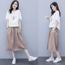 Joyce shop 오래달리기 여성 여자 여름 패션 의류 투피스 세트 치마 셔츠 상하복 데일리 린넨 롱 블라우스 외출복