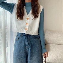 루오코 느슨한 V 넥 짧은 겉옷 조끼 얇은 캔디 컬러 민소매 스웨터 여성 의류