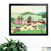 나봄갤러리 그랜마 모지스 오래된 체크무늬 집 풍경화 일러스트 명화, 1.심플 블랙 액자