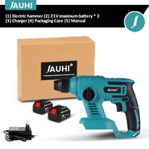 JAUHI 브러시리스 무선 전기 해머 픽 임팩트 드릴 가정용 공구 Makita 21V 배터리용 1000W, 03 JH-BBLLIH-2-388VF P