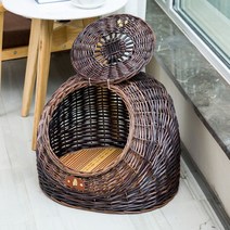 라탄 숨숨집 고양이 침대 집 강아지 하우스 반려 애완견 등나무 동물 캣 둥지, XL, 커피색+돗자리