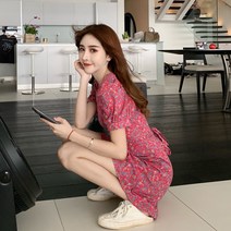 플라워 원피스 일찍이 봄 여성의류 작은 키 프렌치 클래식 점프슈트 CHIC 티 멈추다 유화그림 여름 2121617576