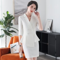TONY SETH 여성 반 코트 정장 YLS853 전문 여성 정장 7 점 소매 정장 패션 비대칭 코트 블랙 슬림 바지결혼식하객룩