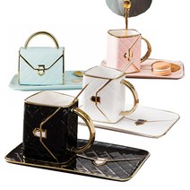 해드백 커피잔 소서 티스푼 세트 도자기 머그컵 찻잔, 화이트