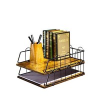 LieberRen 나무 책상 정리함 종이 트레이 적층 가능한 편지 트레이 정리함 2단 농가 책상 트레이 학교 사무용품 문서 작업 공간 정리함