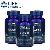 (2+1) 라이프익스텐션 엘 라이신 L-Lysine 엘리신 620mg 필수 아미노산 100 베지캡슐 3팩
