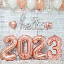 헬로우 2022 하트 풍선 새해 신년 파티 포토존 세트, 실버