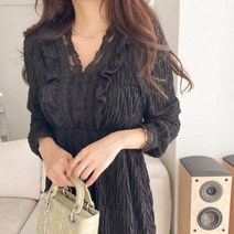 [바보사랑] 여자 레이스 고딕드레스 주름 검정 롱원피스