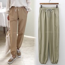8571 (국내산) 나일론 조거 밴딩 배기 바지 팬츠 여성 봄 가을 간절기 시보리 허리끈
