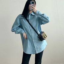 NewCare 여성 긴팔 데님 롱 남방 오버핏 롱셔츠 데일리 루즈핏 청 남방