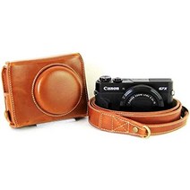 canon powershot g7 x mark ii용 mercs 카메라 케이스 미러리스 slr 프리미엄 합성 피혁 분리형 배터리 교체형 디자인 숄더 스트랩 포함 블랙, g7x 시간, 갈색