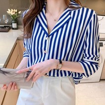 디애이치 드레스허그 더블 스트라이프 7부 블라우스 셔츠 탑