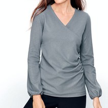 크레이프 오버랩 셔링 티블라우스(Wrap Shirring Long Sleeve Blouse 가을 오피스룩 40대 미시룩 50대)