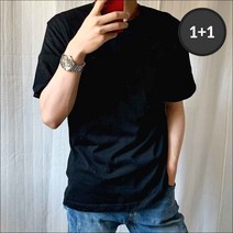1+1 원플러스원 기본 라운드넥 무지 검정반팔티셔츠 빅사이즈 3XL 목안늘어나는 남자여름반팔티