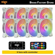 PC 컴퓨터 호환 부품 쿨러 Aigo AR12 흰색 120mm 케이스 팬 냉각 냉각기 6PIN 조정 가능한 RGB Led 12cm 음소거 Ventilador 속도 5V ARGB, [07] AR12 8in1 white, [01] A-RGB, [01] WHITE