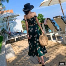 가바바 여성 원피스 해변의 여인 꽃 무늬 민소매 바캉스 원피스 G51403
