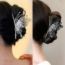 {레오넬} 럭셔리 큐빅 메탈 나비 빅 집게핀 골드/블랙 업스타일핀 왕집게핀 업스타일집게핀 나비핀