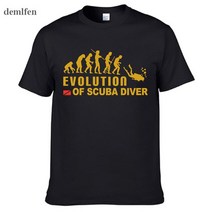 스쿠버 다이버의 진화 다운 플래그 재미있는 블랙 티셔츠 남성 여름 코튼 탑스, 04 black_02 S