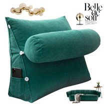 머리 받침 베개 삼각형 대쿠션 등받이 쿠션 자취생 집순이 필수템 북유럽 소파 침실 침대 허리 커버 분리, 말라카이트 그린/백 헤드레스트 포함_60x50cm