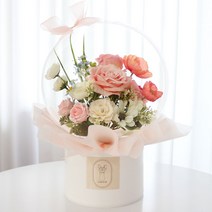 수비니샵 꽃풍선 레터링풍선 풍선꽃다발 용돈박스 기념일 졸업 환갑 칠순 어버이날 카네이션, 쥴리엣_핑크, 원형화분형, LED전구+투명창쇼핑백