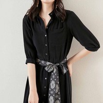 원피스 블랙 프렌치 5부 슬리브 쉬폰 드레스 여성 여름 2023 랜턴 허리 펜