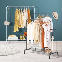 2종 1개 1단 2단 고정식 철제행거 원룸 메탈행거 옷걸이 스탠드 옷걸이 오픈식 외투, 리브리움1단행거블랙
