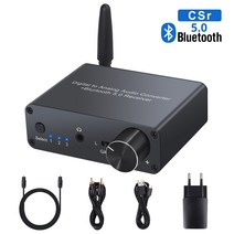 PROZOR Bluetooth 호환 DAC 컨버터 192kHz 디지털-아날로그 컨버터 (헤드폰 앰프 포함) AAC 내장 5.0 수신기, DAC104eu