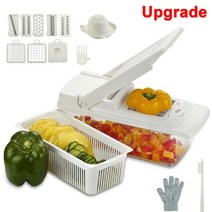 12 in 1 다기능 야채 커터 슈레더 슬라이서 바구니 포함 과일 감자 다지기 당근 강판 만돌린, White-Upgrade