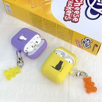아칸케이스 종종 고양이의하루 에어팟케이스, 노랑, 깜냥이