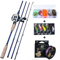 베이트 캐스팅 콤보 4 섹션 탄소 섬유 캐스팅로드 11BB 세트, 푸른, 2.1M로드 왼손