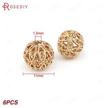 공예 부속 24K 골드 컬러 황동 중공 꽃 나무 잎 라운드 볼 비즈 팔찌 보석 만들기 용품 결과 액세서리, 32 30712-24K Gold Color