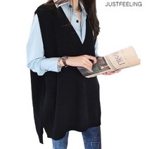 JUSTFEELING M-4XL 100KG까지 브이넥 똥똥한 여자 니트 조끼 여성의류 패션 데일리룩 코디 베스트