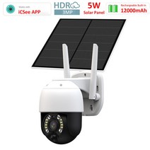태양광 패널 인버터 설치 태양열 3MP ICSEE 12000mAh 충전식 배터리 광 무선 WiFi IP 카메라 야외 10 0P HD 비디오 감시 CCTV PTZ, Battery Solar 64G