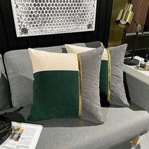 QIYIQI 청록색 그레이 화이트 골드 가죽 패치워크 삼베 리넨 장식용 베개 커버 45.7 x 45.7cm(18 18인치) 럭셔리 모던 쿠션 케이스 장식 소파 거실 침실용 (틸+그, Green+gray+white