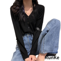 RunKe 네모 여성용 팔레트 니트 가디건