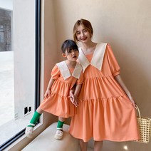 MMVQZZ013 엄마랑 딸 맘커플 여름 모녀 여아 키즈 아동 커플룩 빅카라 스퀘어 넥 퍼프 캉캉 원피스 등하원룩