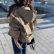 [비비애르] 보웬 프릴 코튼 후드 숏 야상 점퍼 스트링 밴딩 가을 간절기 여자야상점퍼 바람막이