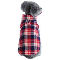 애견 면체크 패딩조끼 지퍼 하네스 겨울 강아지 옷 WI085DG, 레드