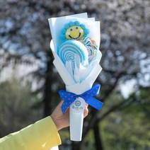 블루 인형 마카롱 롤리팝 스마일 꽃다발