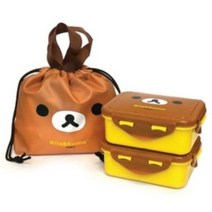 리락쿠마 사각밀폐 2단 도시락 세트, 얼굴, 3세트