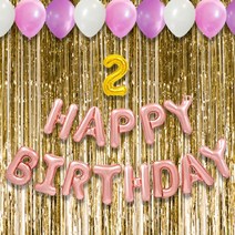 오픈더파티 두돌생일상 생일 파티 풍선 패키지, 02.해피벌스데이-골드, 01.파티커튼-로즈골드(1+1), 02.러블리세트