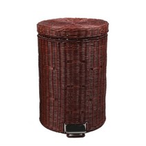 라탄 반자동 쓰레기통 인테리어 휴지통, 12L 브라운