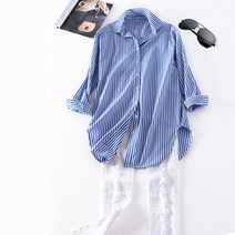 오버핏 스트라이프 데일리 패션 셔츠 롱남방 홈웨어 여성 여자 오피스룩코디 긴팔